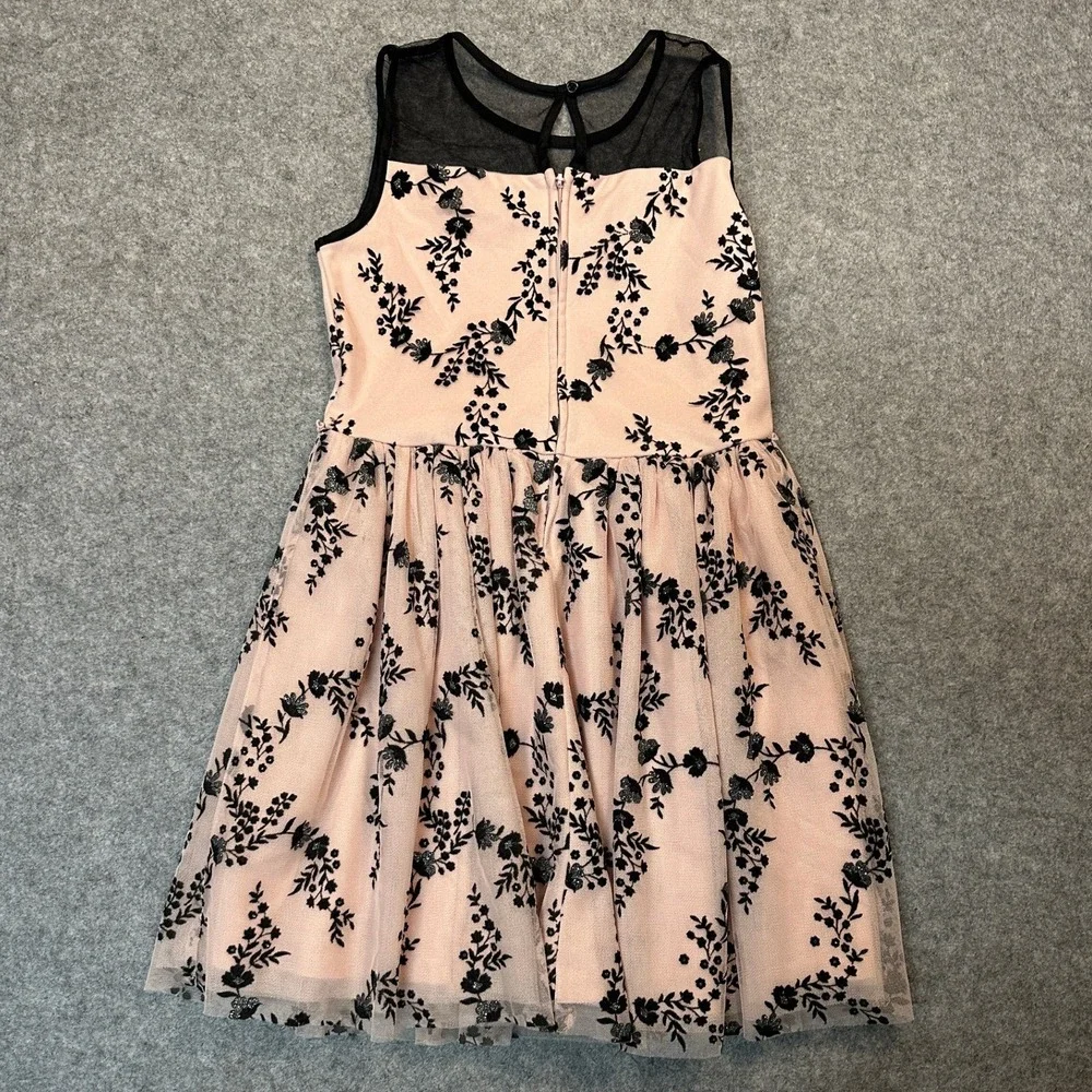 The Children's Place Floral Mesh Party Dress 12 Pink Black Embroidered Tulle